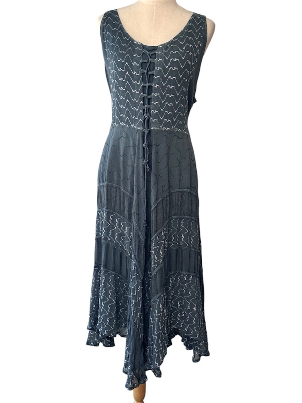 Forest Fairy Dress Lace Up Corset Style Grunge Free Size Gray Embroidered Tiered
